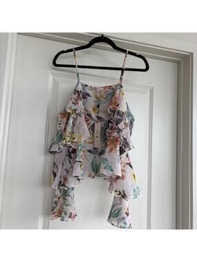 BCBGeneration Floral Ruffled Cold Shoulder Blouse (NWT)